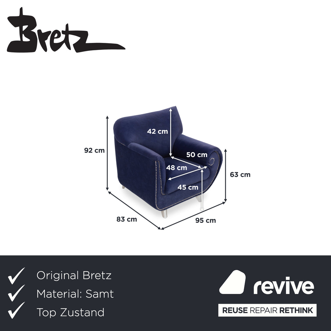 Bretz Gaudi Samt Stoff Sessel Dunkelblau