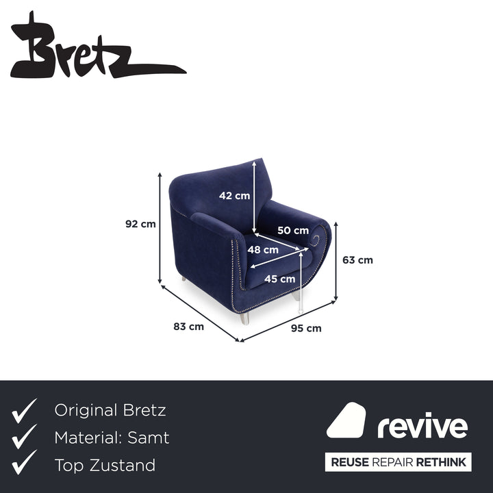 Bretz Gaudi Samt Stoff Sessel Dunkelblau