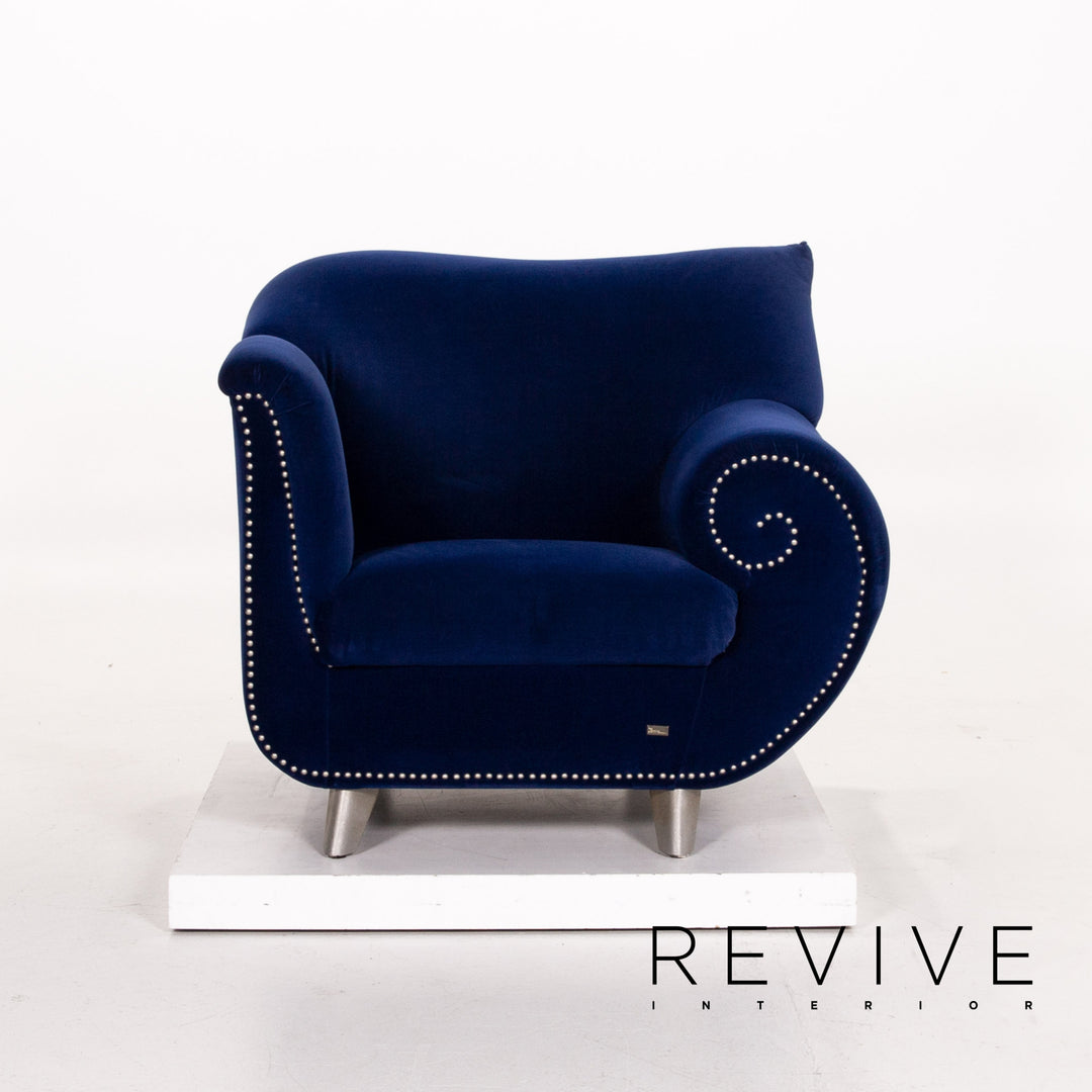 Bretz Gaudi Velvet Fabric Armchair Dark Blue Blue #13800