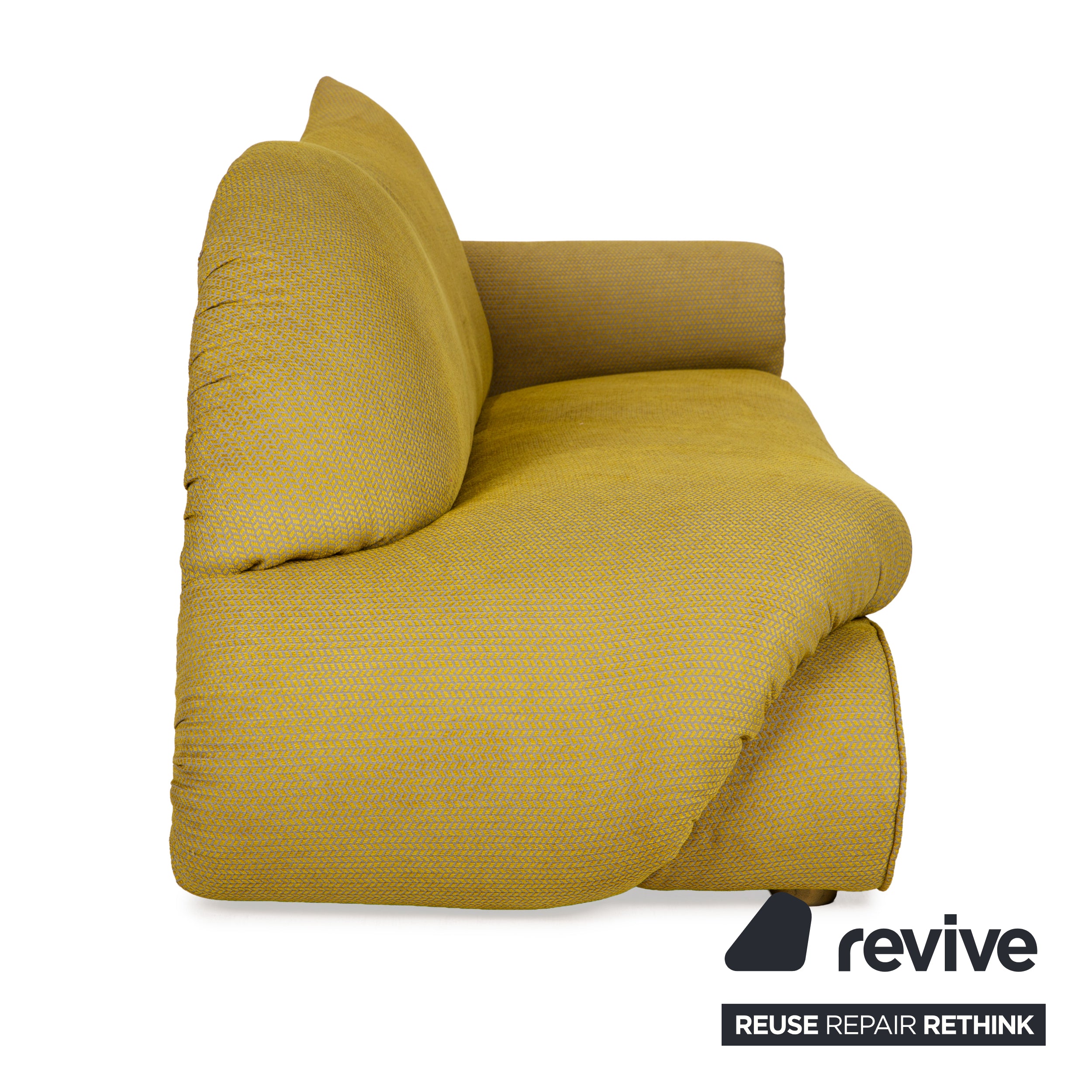 Bretz Gaudi Samt Stoff Sofa Gelb Grün Dreisitzer Couch Neubezug