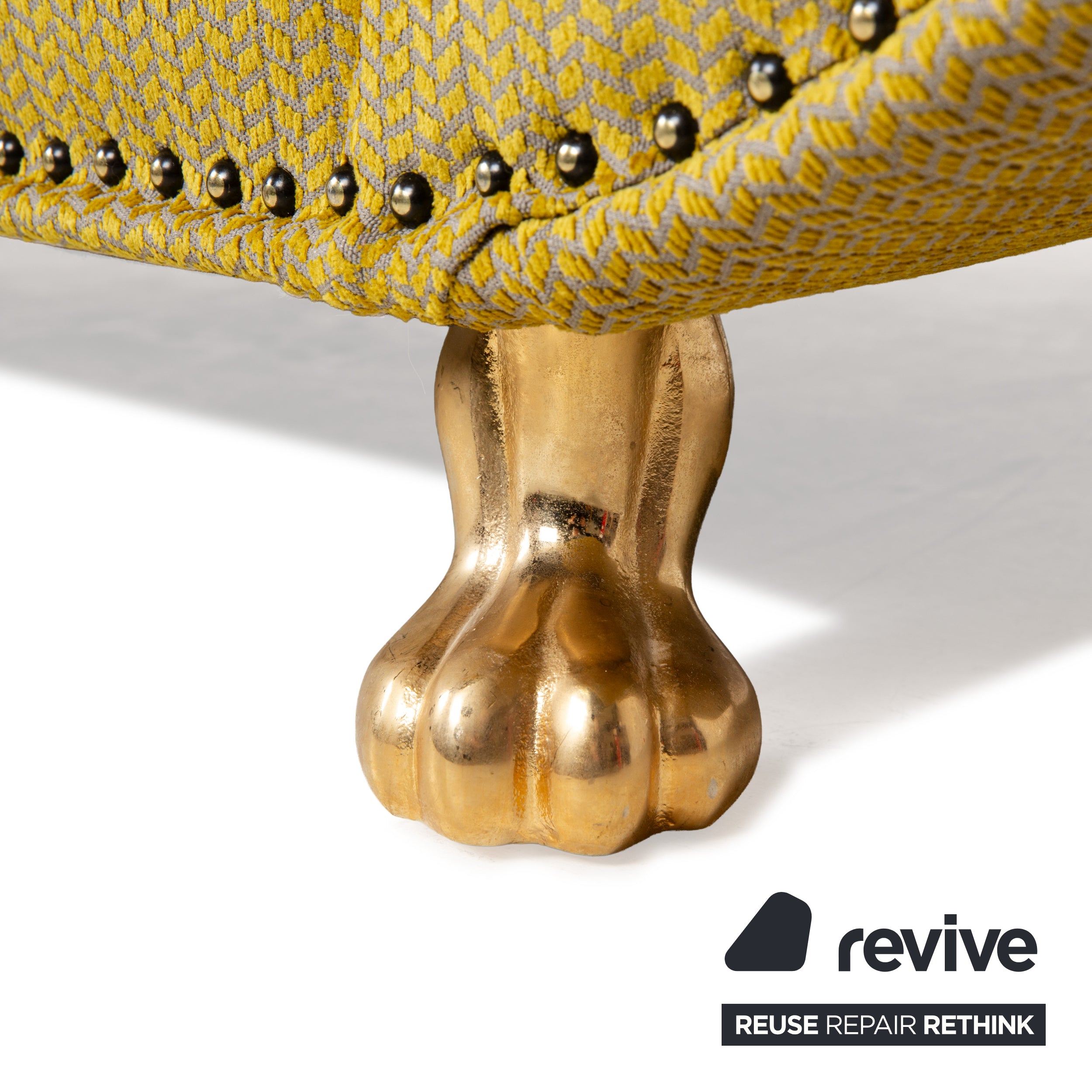 Bretz Gaudi Samt Stoff Sofa Gelb Grün Dreisitzer Couch Neubezug