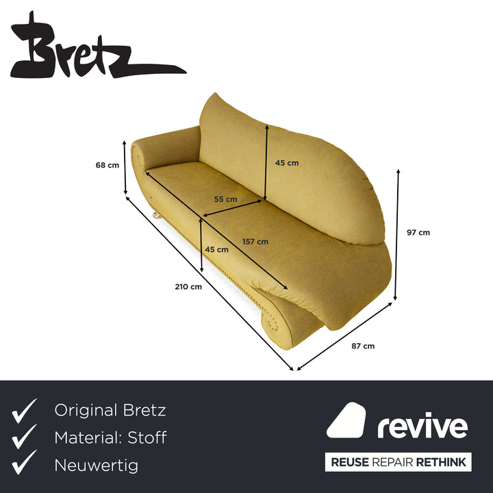 Bretz Gaudi Velvet Fabric Sofa Yellow Green Three-seater Couch New Cover
