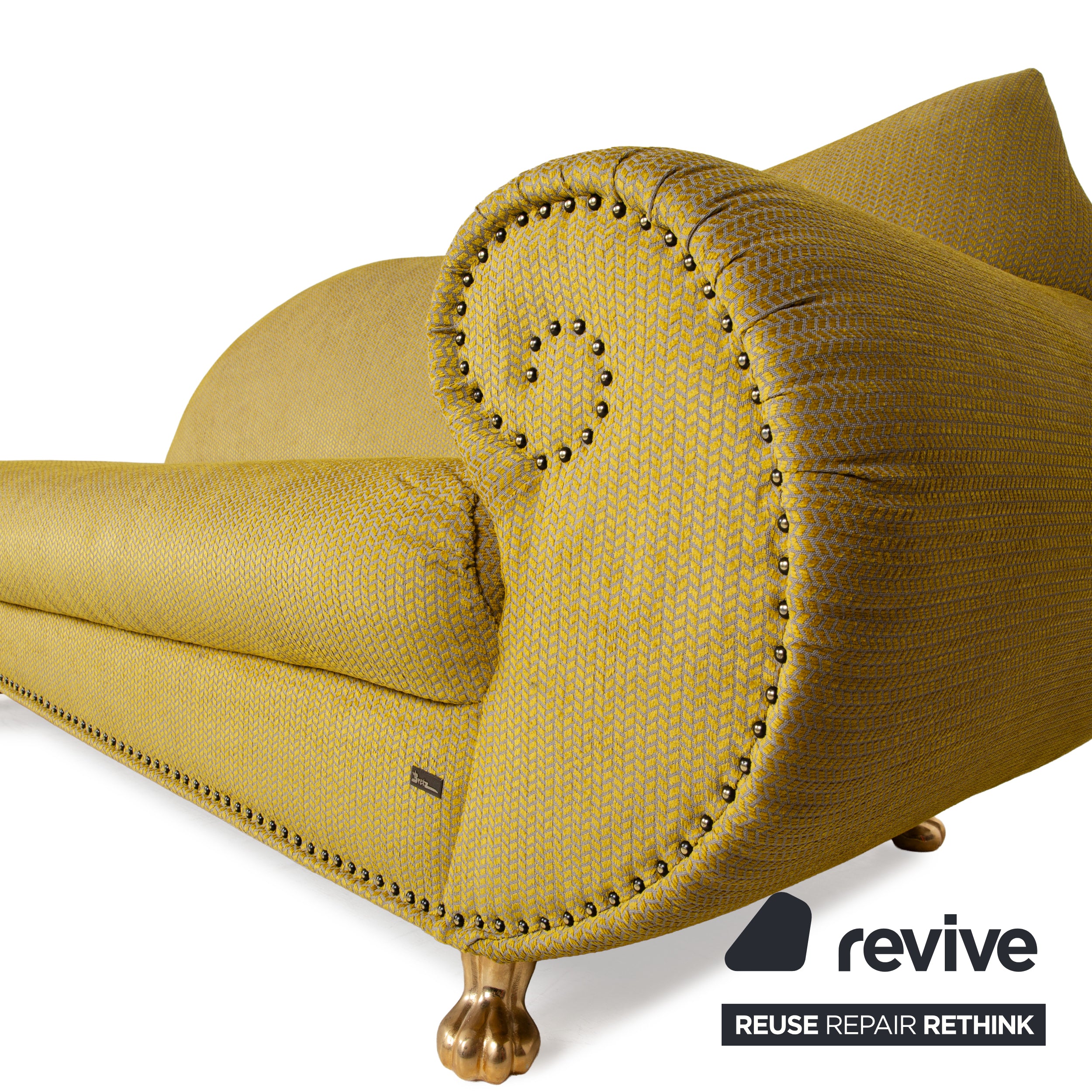 Bretz Gaudi Samt Stoff Sofa Gelb Grün Dreisitzer Couch Neubezug