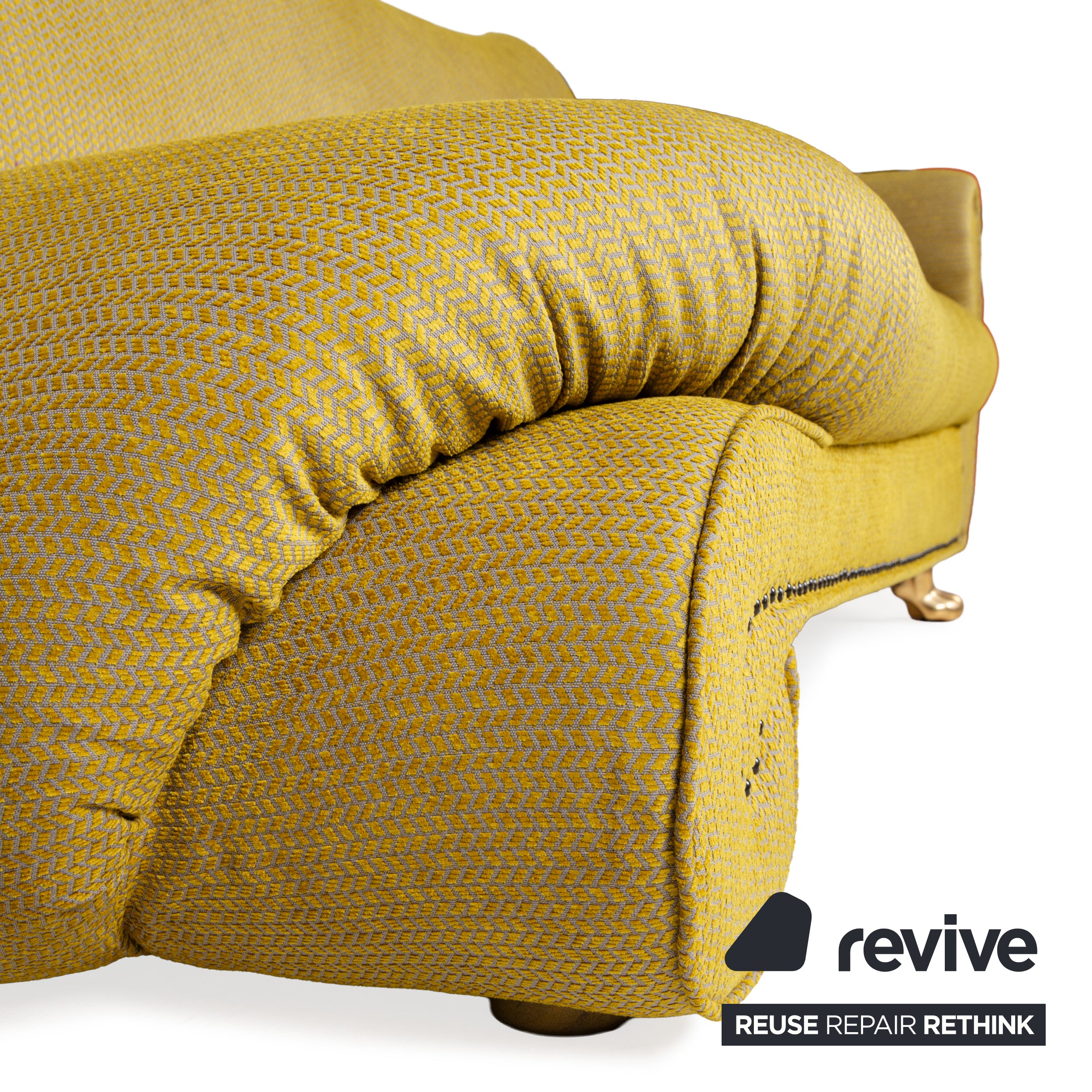 Bretz Gaudi Samt Stoff Sofa Gelb Grün Dreisitzer Couch Neubezug