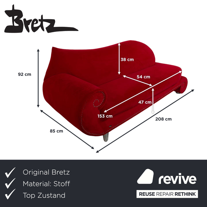 Bretz Gaudi Samt Stoff Sofa Rot Dreisitzer Couch