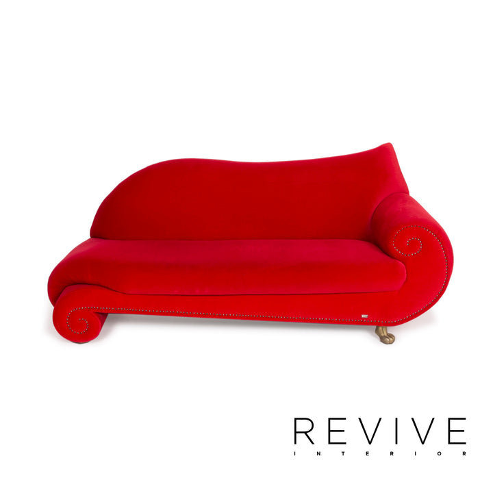 Bretz Gaudi Velvet Fabric Sofa Red Three Seater Couch