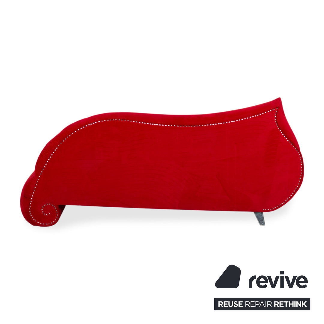 Bretz Gaudi Velvet Fabric Sofa Red Three Seater Couch