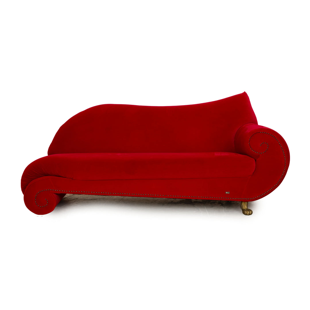 Bretz Gaudi Velvet Fabric Sofa Red Three Seater Couch