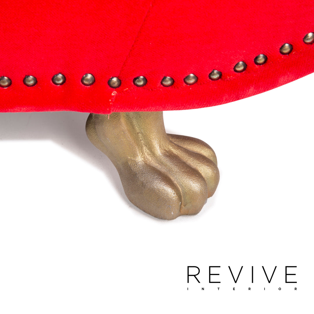 Bretz Gaudi Velvet Fabric Sofa Red Three Seater Couch