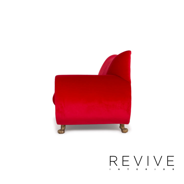 Bretz Gaudi Velvet Fabric Sofa Red Three Seater Couch