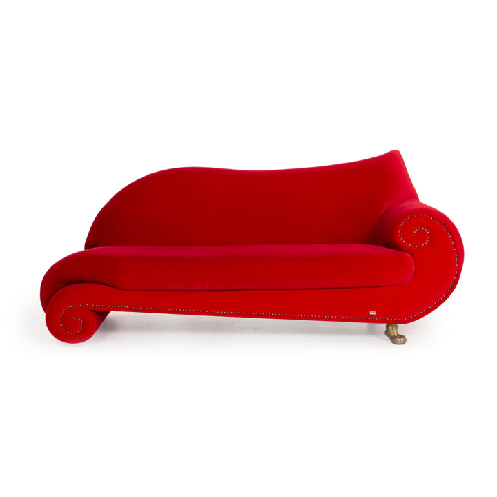 Bretz Gaudi Velvet Fabric Sofa Red Three Seater Couch