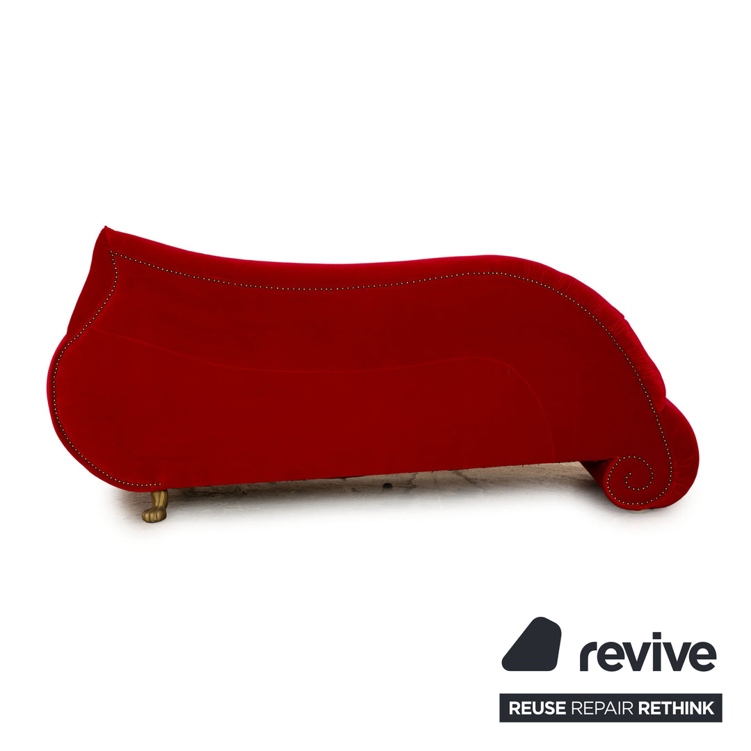 Bretz Gaudi Velvet Fabric Sofa Red Three Seater Couch