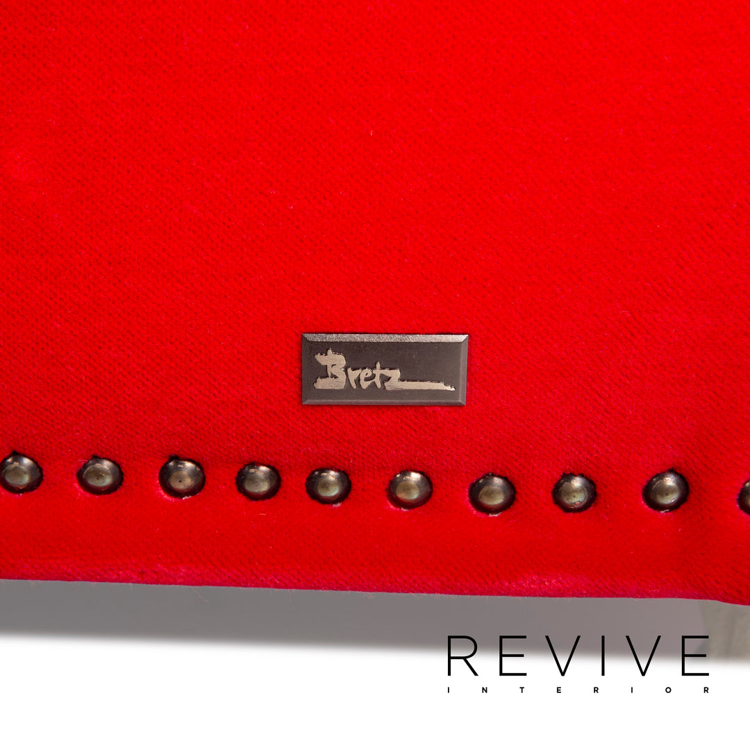 Bretz Gaudi Velvet Fabric Sofa Red Three Seater Couch