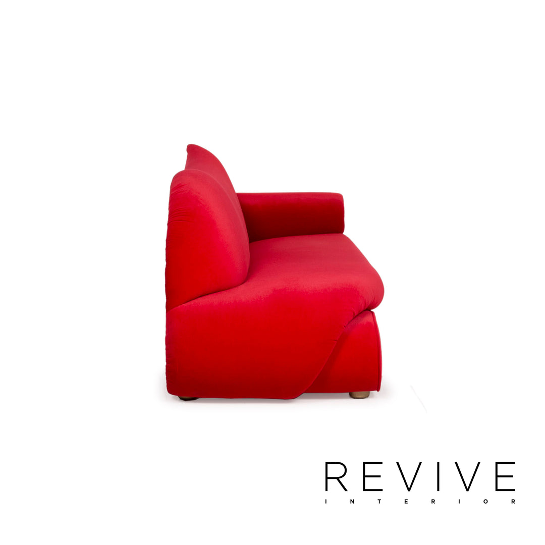 Bretz Gaudi Velvet Fabric Sofa Red Three Seater Couch