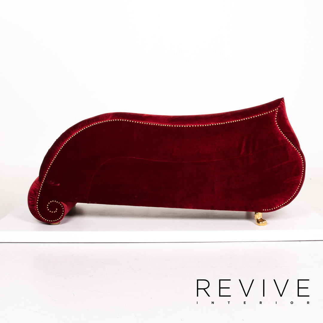 Bretz Gaudi Velvet Fabric Sofa Red Three Seater Couch Gold Plated #14192