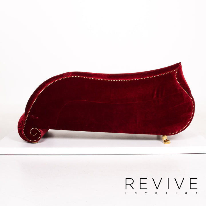 Bretz Gaudi Velvet Fabric Sofa Red Three Seater Couch Gold Plated #14192