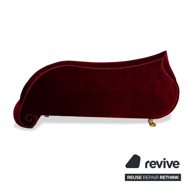 Bretz Gaudi Velvet Fabric Sofa Red Three-Seater Couch Gold Plated
