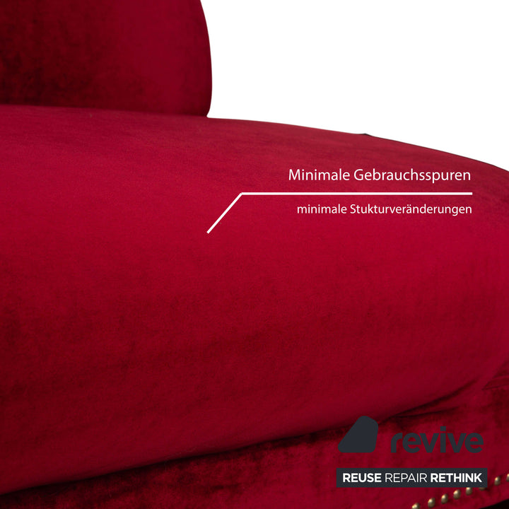 Bretz Gaudi Velvet Fabric Sofa Red Three-Seater Couch Gold Plated