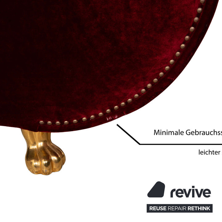 Bretz Gaudi Velvet Fabric Sofa Red Three-Seater Couch Gold Plated