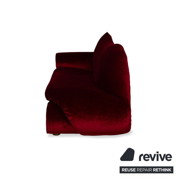 Bretz Gaudi Velvet Fabric Sofa Red Three-Seater Couch Gold Plated