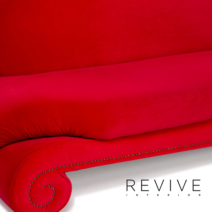 Bretz Gaudi Velvet Fabric Sofa Red Three Seater Couch