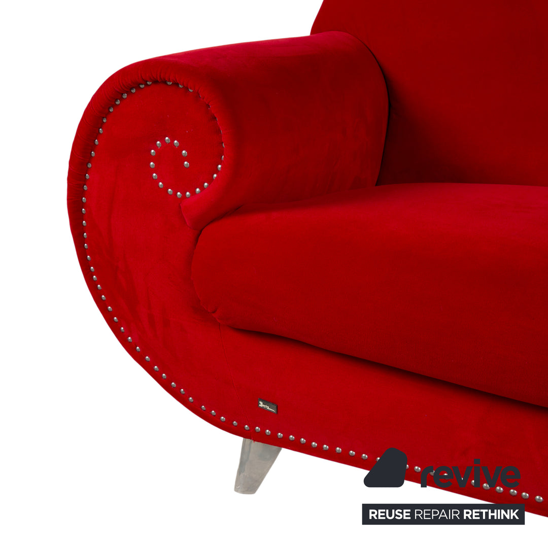 Bretz Gaudi Velvet Fabric Sofa Red Three Seater Couch
