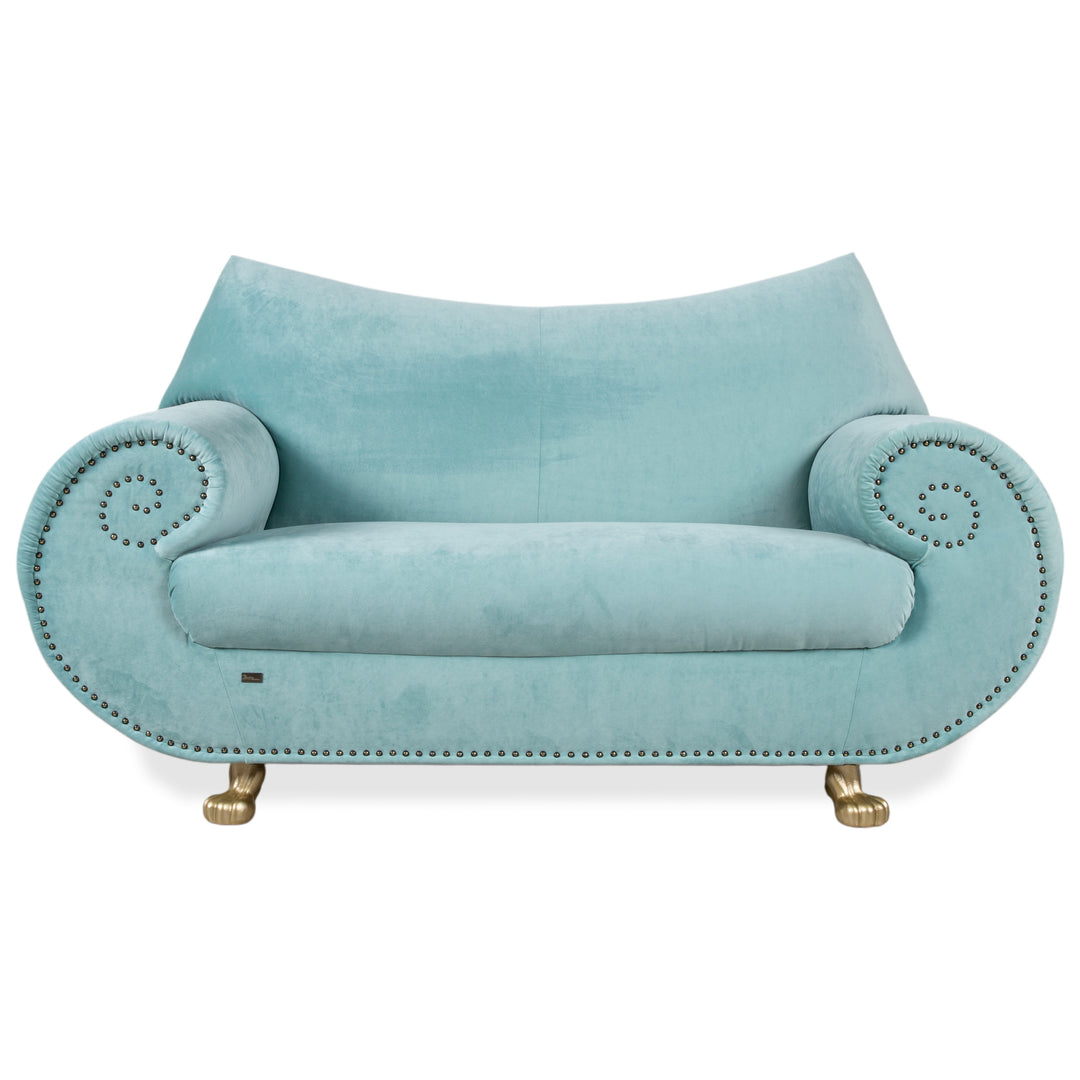 Bretz Gaudi Samt Zweisitzer Hell­türkis Sofa Couch Neubezug Melia FR 858