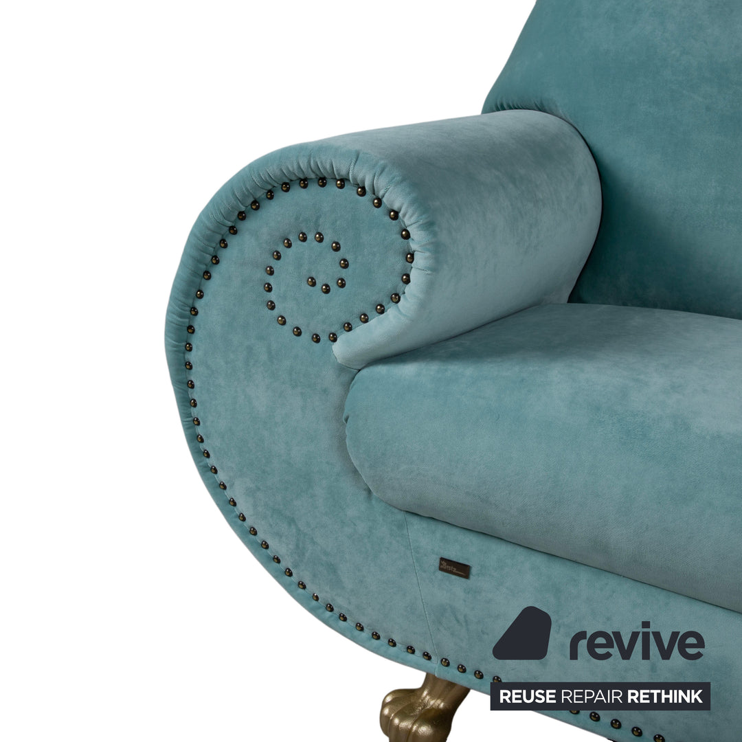 Bretz Gaudi Samt Zweisitzer Hell­türkis Sofa Couch Neubezug Melia FR 858