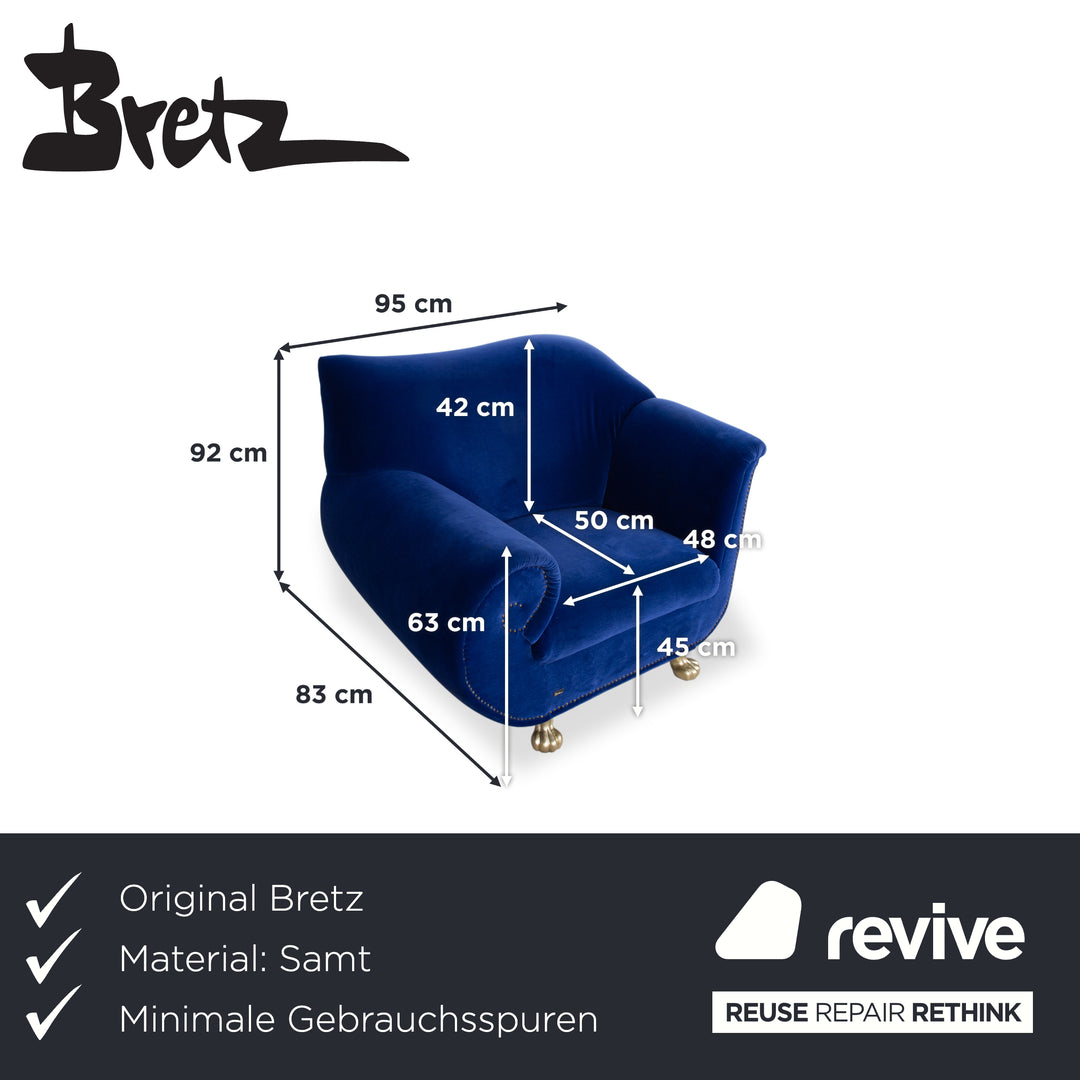 Bretz Gaudi Sessel Samtstoff Blau Löwentatzen Gold