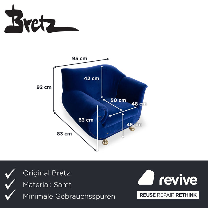 Bretz Gaudi Sessel Samtstoff Blau Löwentatzen Gold
