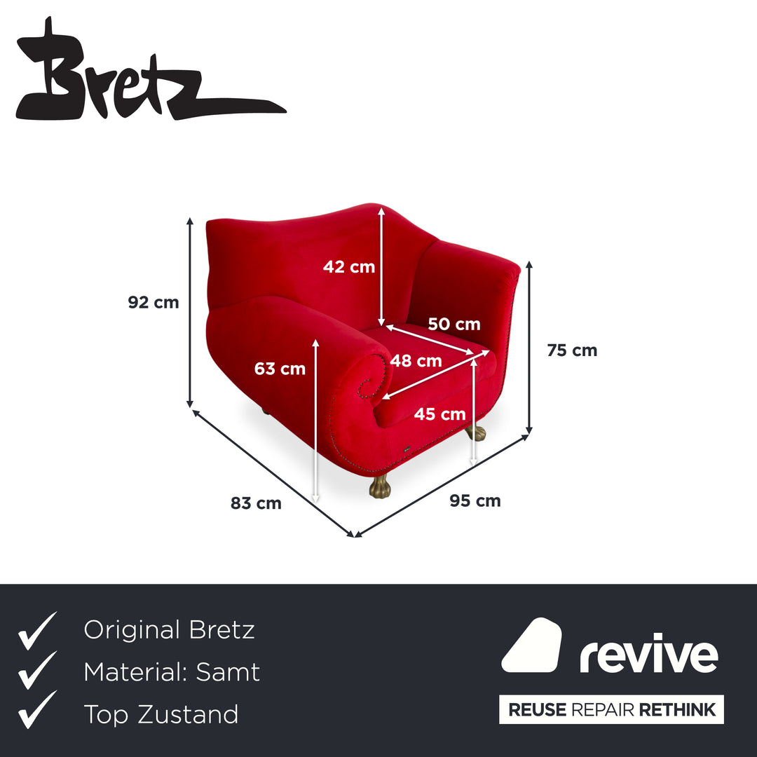 Bretz Gaudi Sessel Samtstoff Rot Löwentatzen Gold
