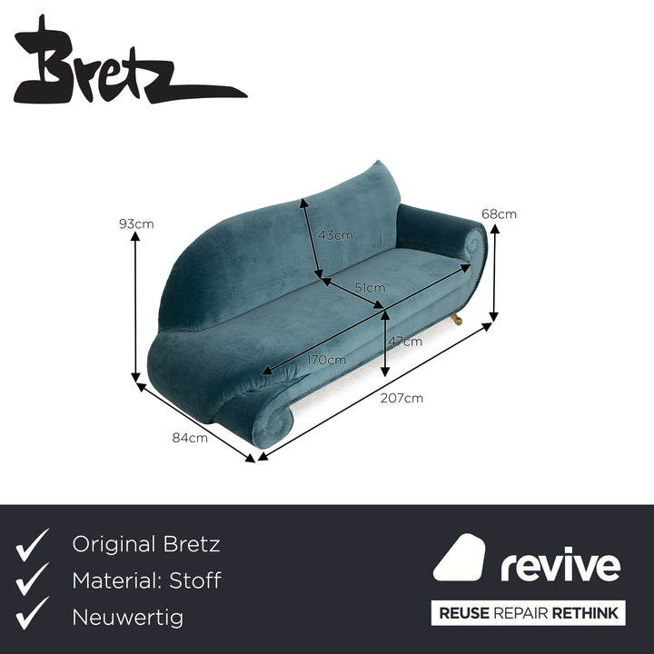 Bretz Gaudi Stoff Dreisitzer Blau Sofa Couch Neubezug