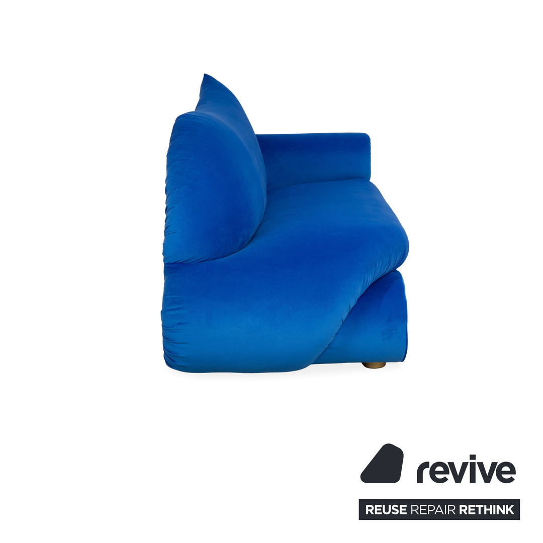 Canapé trois places bleu en tissu Bretz Gaudi retapissé