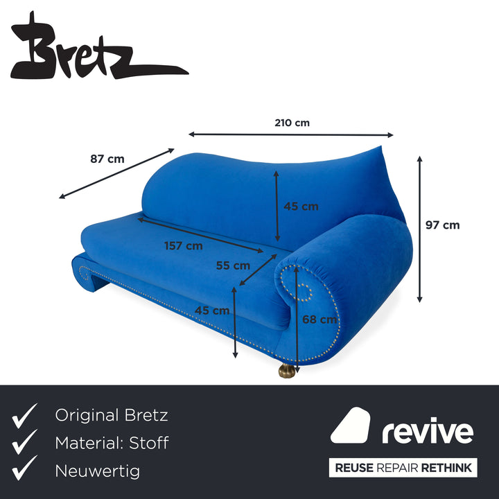 Canapé trois places bleu en tissu Bretz Gaudi retapissé