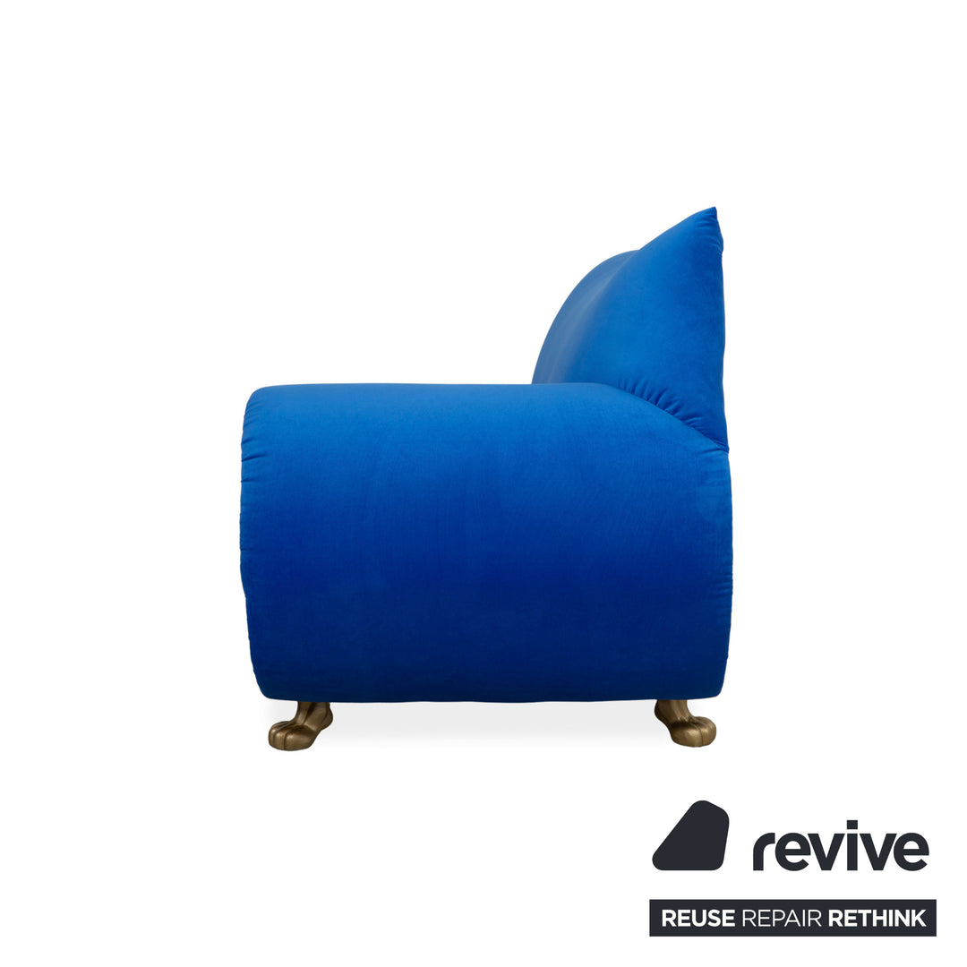 Canapé trois places bleu en tissu Bretz Gaudi retapissé