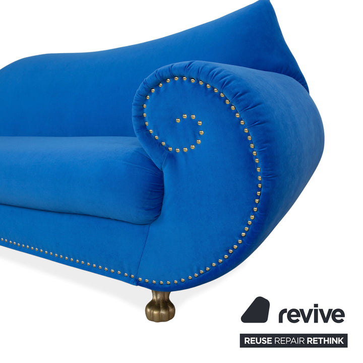 Canapé trois places bleu en tissu Bretz Gaudi retapissé