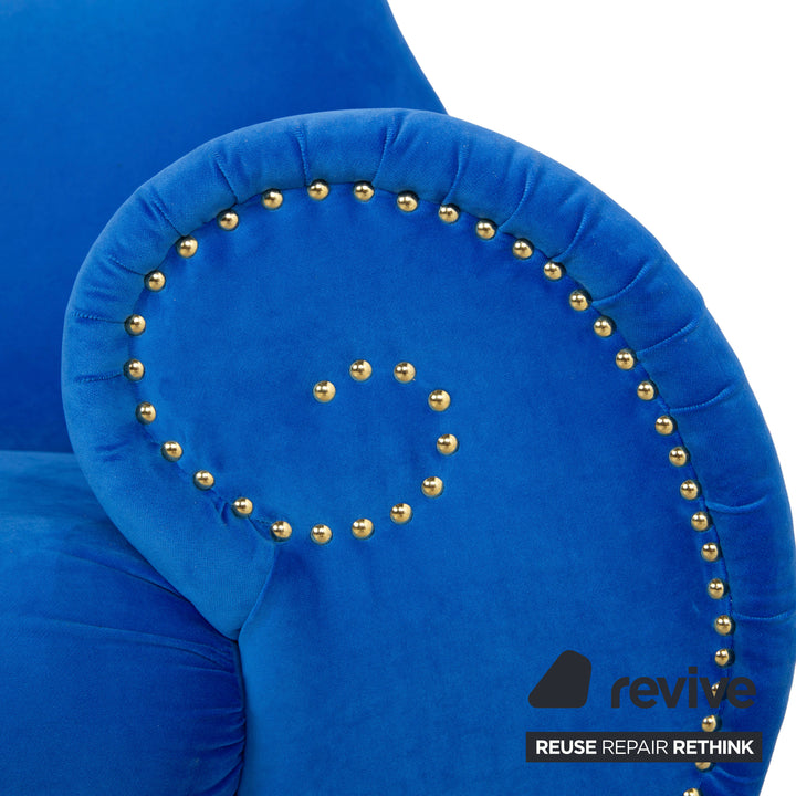 Canapé trois places bleu en tissu Bretz Gaudi retapissé