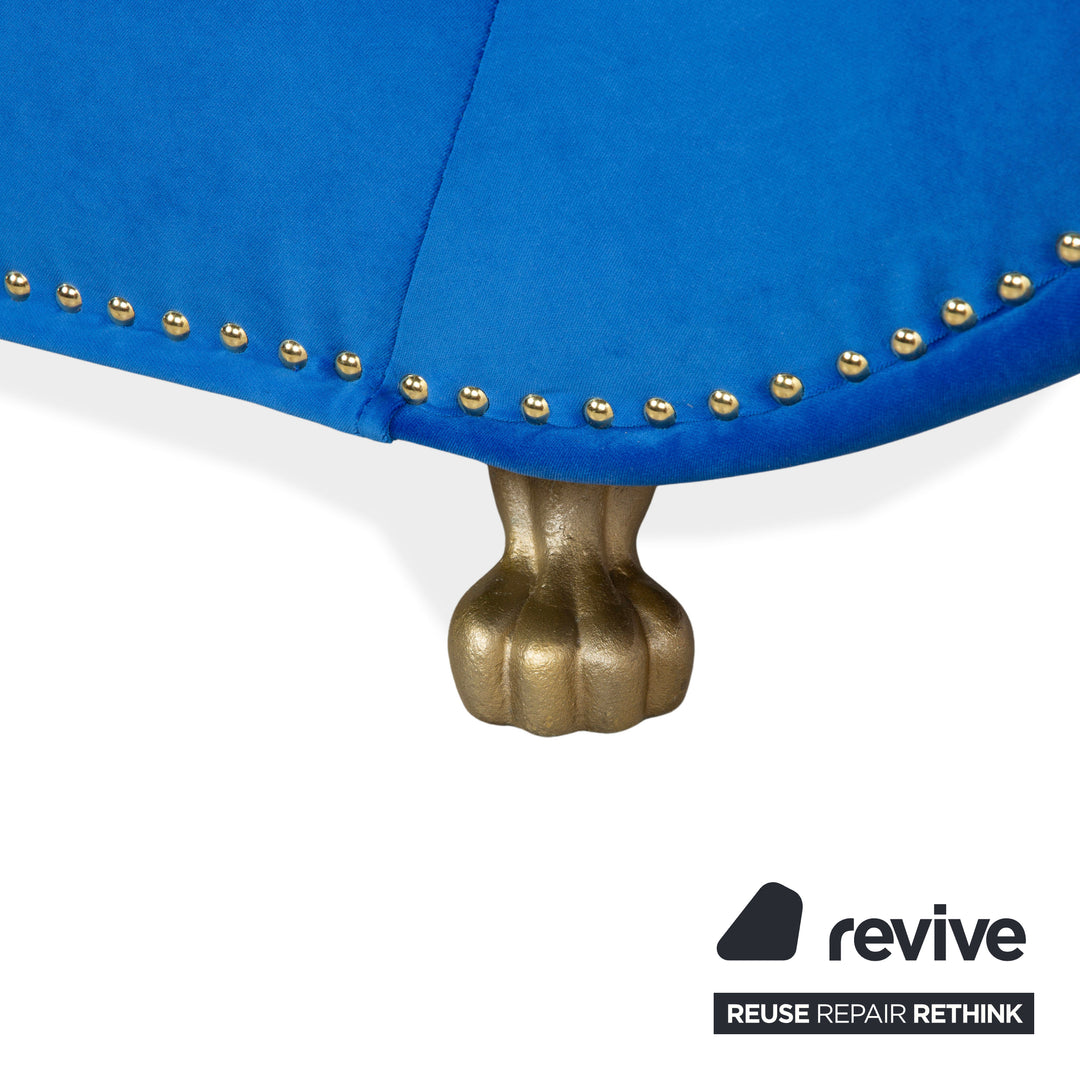 Canapé trois places bleu en tissu Bretz Gaudi retapissé