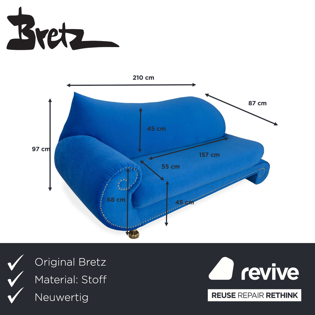 Bretz Gaudi Stoff Dreisitzer Blau Sofa Couch Neubezug