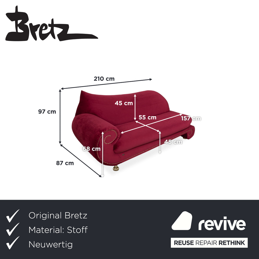 Bretz Gaudi Fabric Three-Seater Red Reupholstered in MELIA FR 851