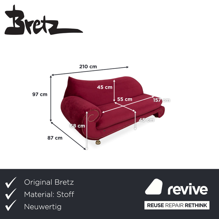 Bretz Gaudi Fabric Three-Seater Red Reupholstered in MELIA FR 851