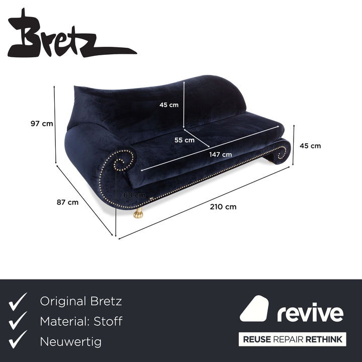 Bretz Gaudi Fabric Three-Seater Recamiere Blue Sofa Couch New Cover