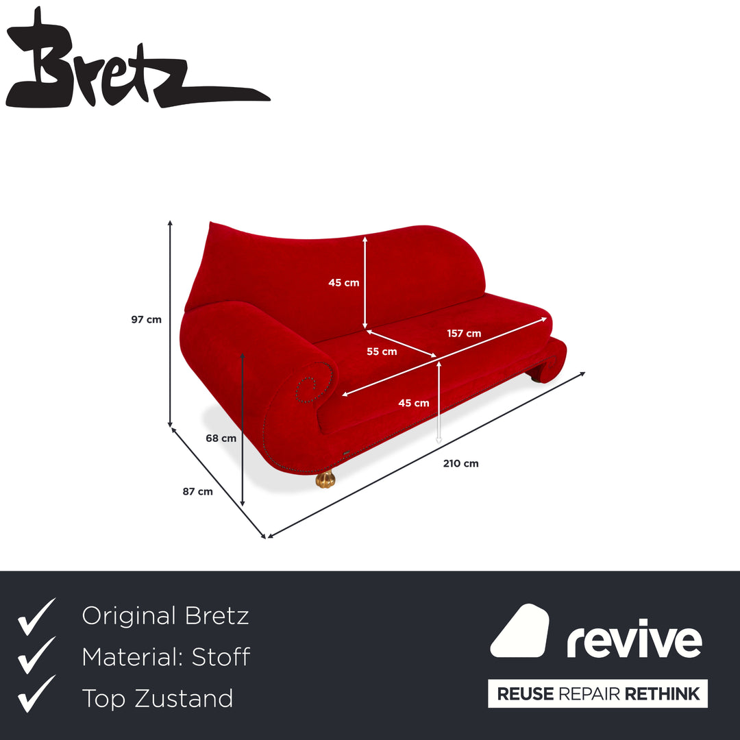 Bretz Gaudi Fabric Three Seater Chaise Longue Red Sofa Couch