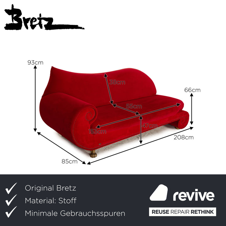 Bretz Gaudi Fabric Three Seater Chaise Longue Red Sofa Couch