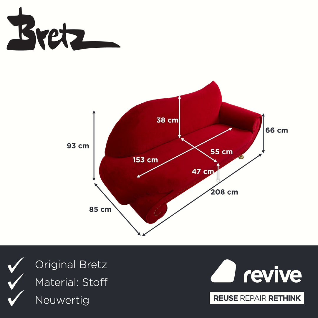 Bretz Gaudi fabric three-seater chaise longue red sofa couch reupholstered
