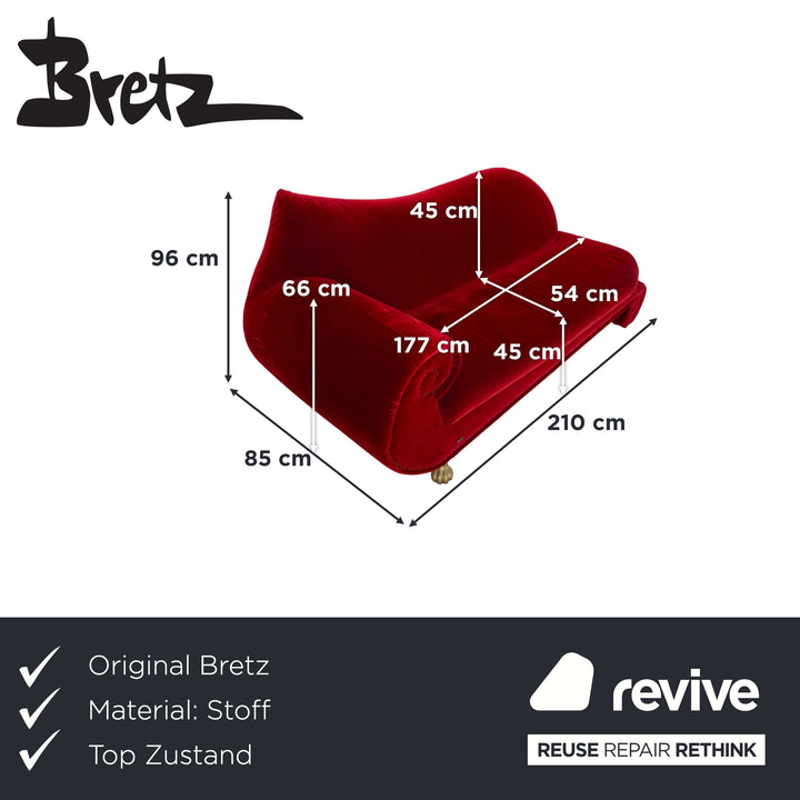 Bretz Gaudi Stoff Samt Dreisitzer Rot Gold Sofa Couch