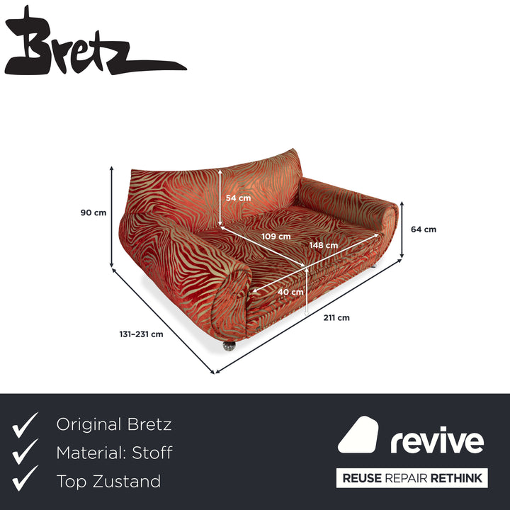 Bretz Gaudi Stoff Dreisitzer Rot Creme Muster Sofa Couch