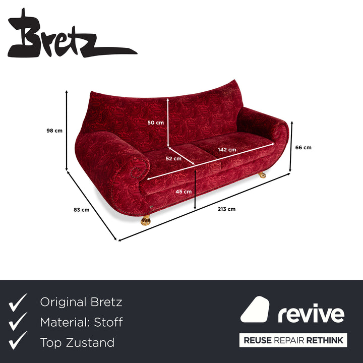 Bretz Gaudi Fabric Three-Seater Red Pattern Sofa Couch