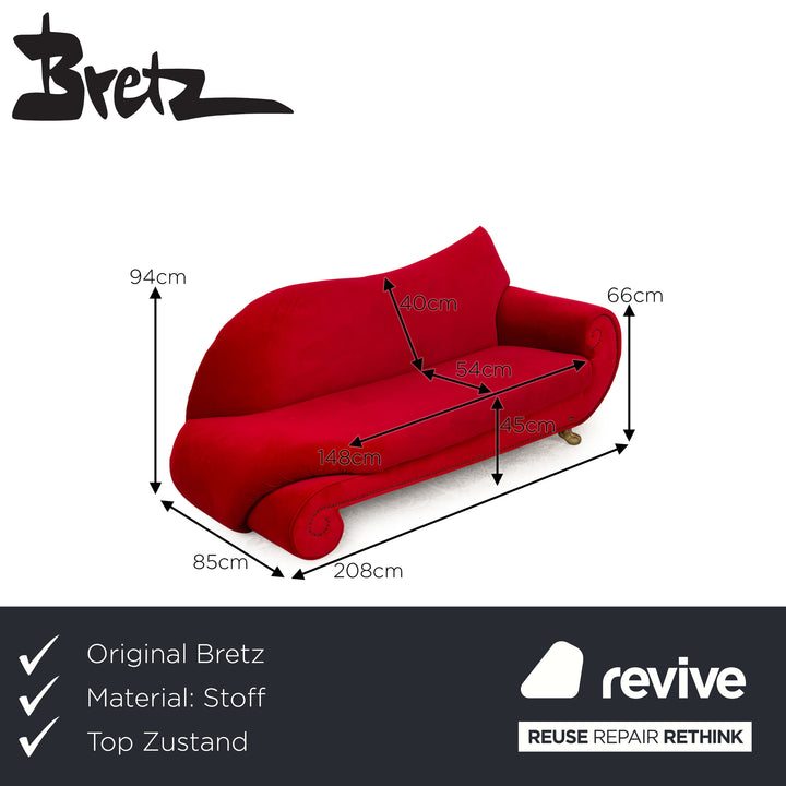 Bretz Gaudi Fabric Three Seater Red Sofa Couch