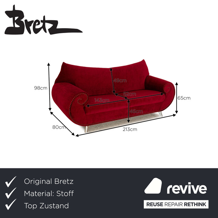 Bretz Gaudi Stoff Dreisitzer Rot Sofa Couch Neubezug